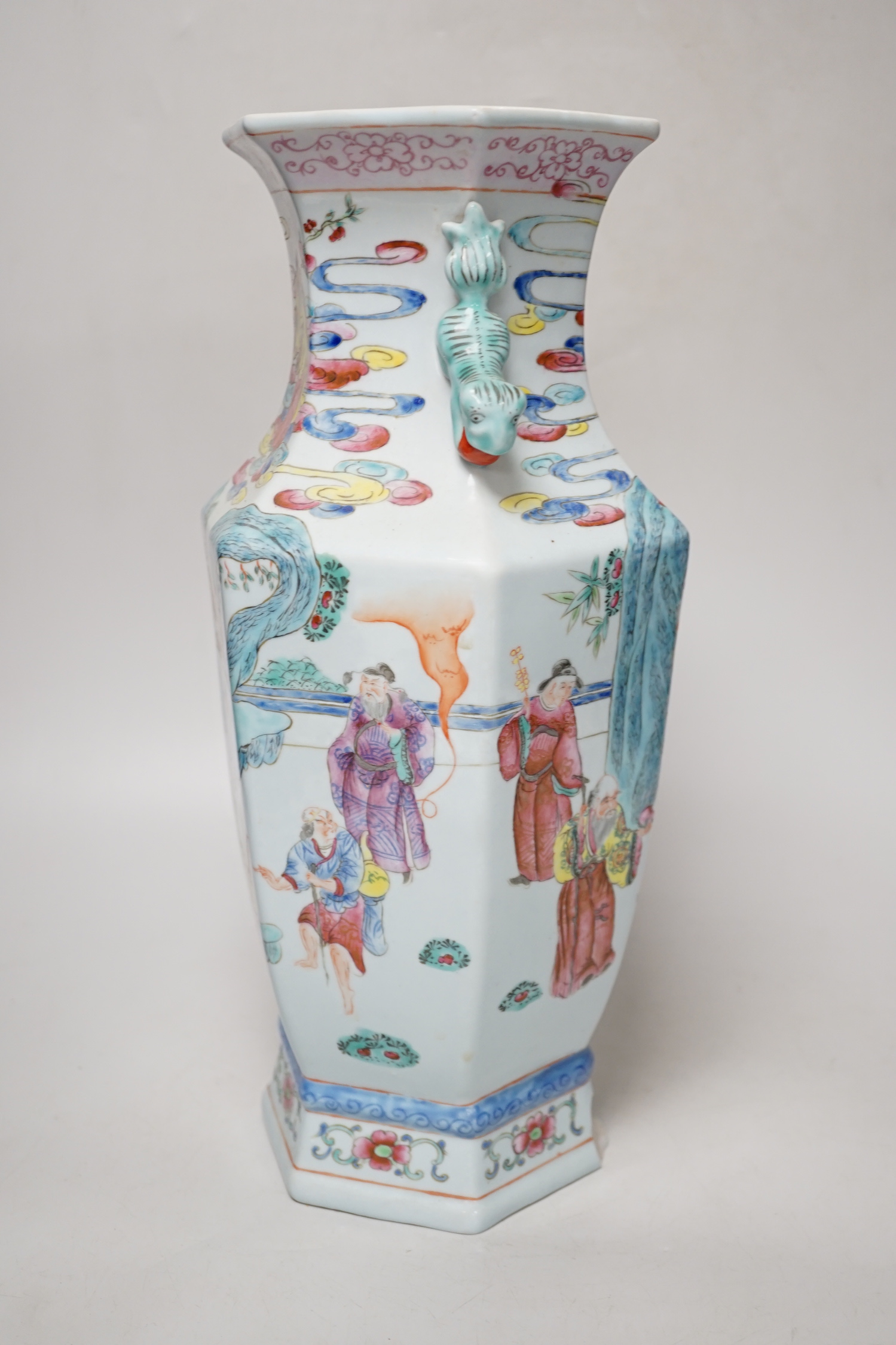 A Chinese famille rose hexagonal baluster vase, 36cm